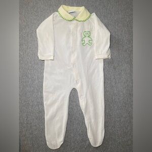 Vintage Trimfit Sleeper Baby Medium 11-18lbs Yellow Green Embroidered Teddy Bear